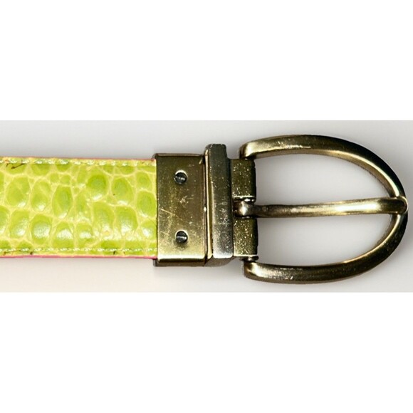 LAUREN Ralph Lauren‎ Reversible Belt Pink Green Crocodile Embossed Sz S - Picture 5 of 7
